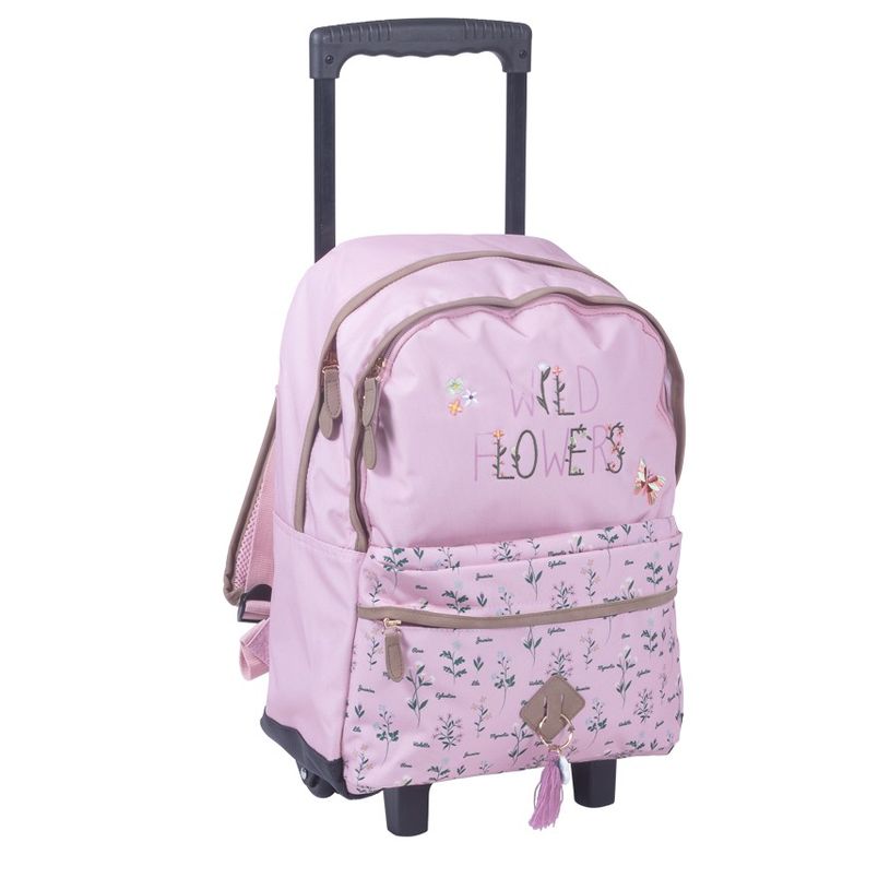 3661507822242-Sac à dos à roulettes Greenpack Botanique - 2 compartiments - rose poudré - Kid'Abord-P_405115146_1-0