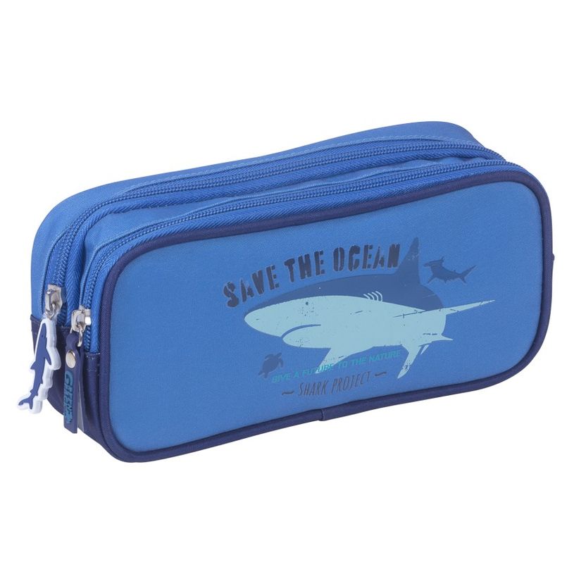 3661507827254-Trousse rectangulaire Greenpack Sharky - 2 compartiments - bleu - Kid'Abord-P_405115151_1-0