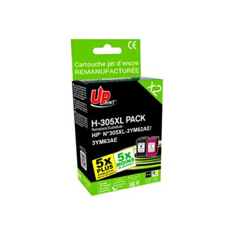 3584770908102-Cartouche remanufacturée HP 305XL - pack de 2 - noir, cyan, magenta, jaune - Uprint-P_405115323_2-3