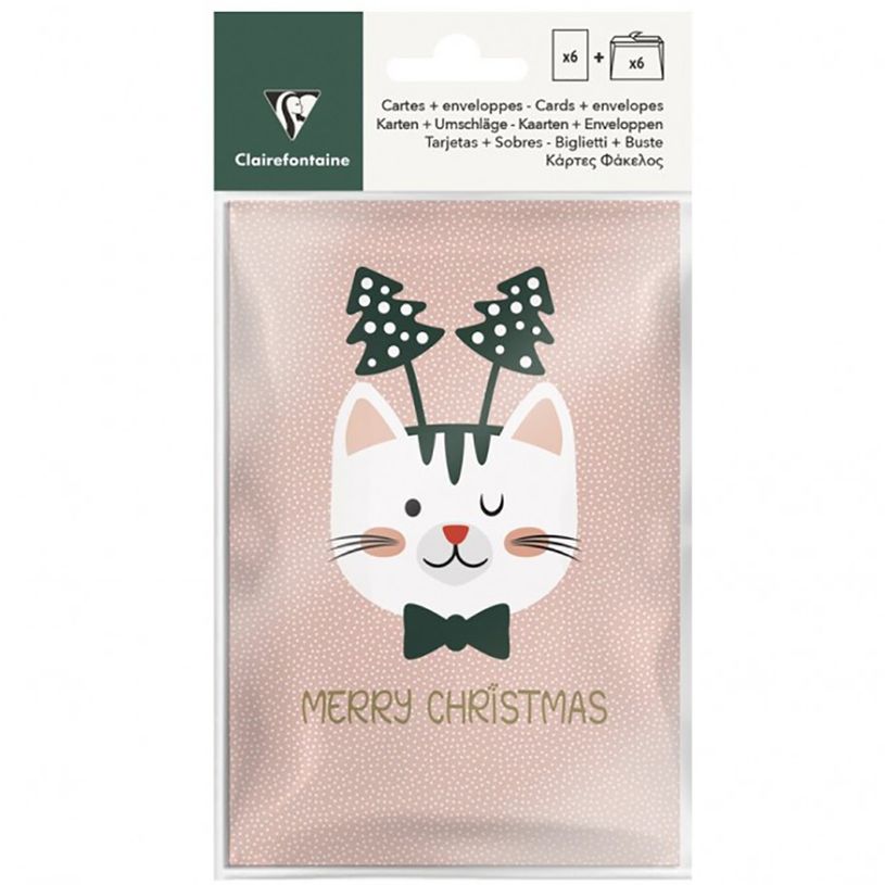 3329682020685-Clairefontaine Cat'Mas - 6 cartes d'invitation - 10,5 x 18 cm - rose/vert-P_405115519_1-0