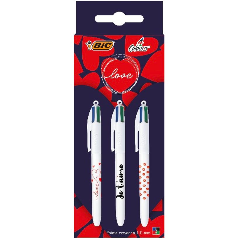 3086123686892-BIC 4 Couleurs Messages - 3 Stylos à bille 4 couleurs - 1 mm - Collection Love-P_405116832_1-0