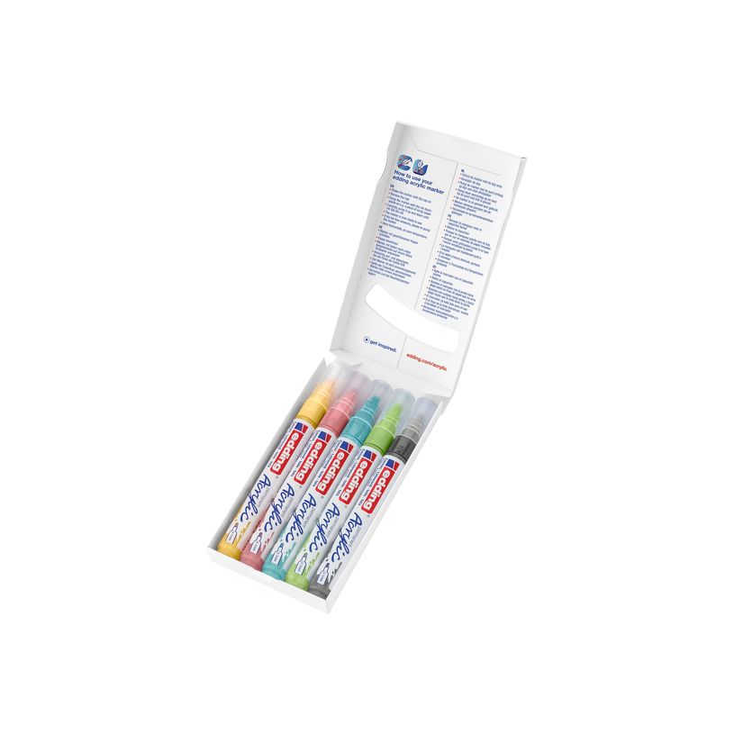 4057305030900-edding - Set de 5 Marqueurs Acrylique e-5100 Assortis - Pointe Ogive 2-3 mm-P_405117150_1-17
