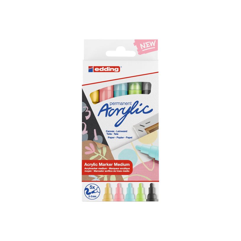 4057305030900-edding - Set de 5 Marqueurs Acrylique e-5100 Assortis - Pointe Ogive 2-3 mm-P_405117150_2-18