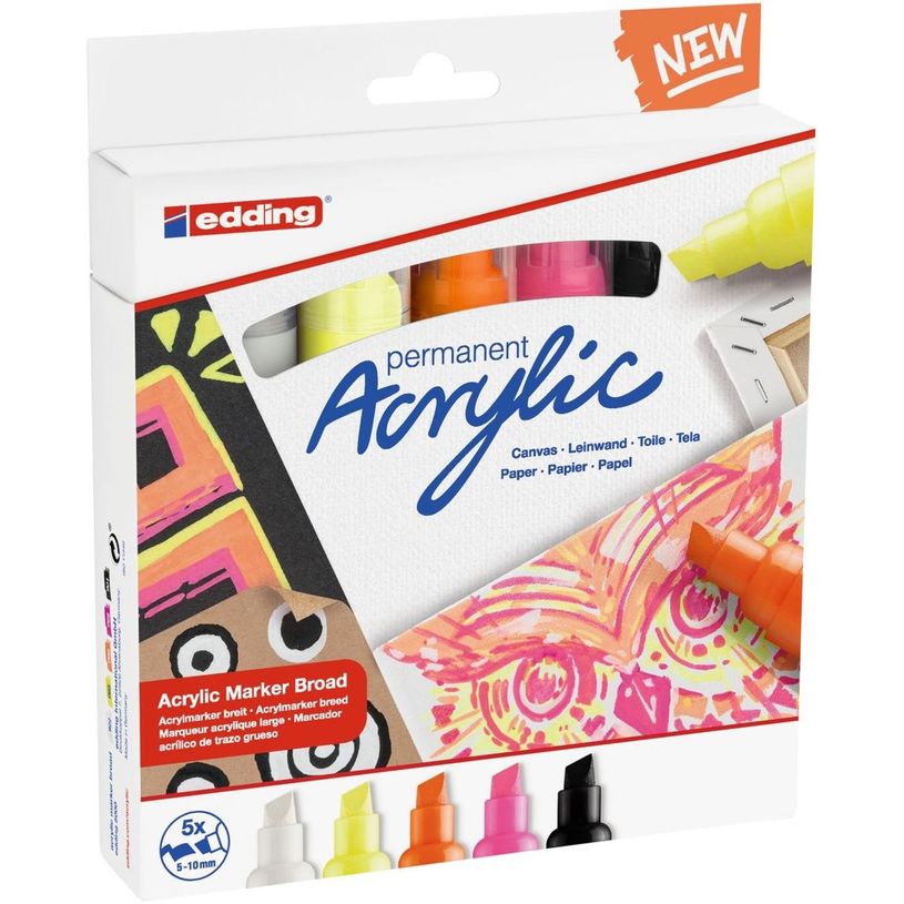 4057305030849-Edding 5000 - Pack de 5 Marqueurs acryliques - jaune fluo, orange fluo, rose néon, noir p-P_405117153_2-1