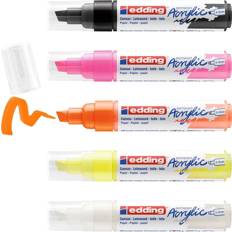 4057305030849-Edding 5000 - Pack de 5 Marqueurs acryliques - jaune fluo, orange fluo, rose néon, noir p-P_405117153_6-5