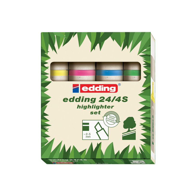 4004764917723-Edding - Set de 4 Surligneurs EcoLine en Plastique recyclé e-24 Assortis - Pointe Biseau-P_405117158_17-8