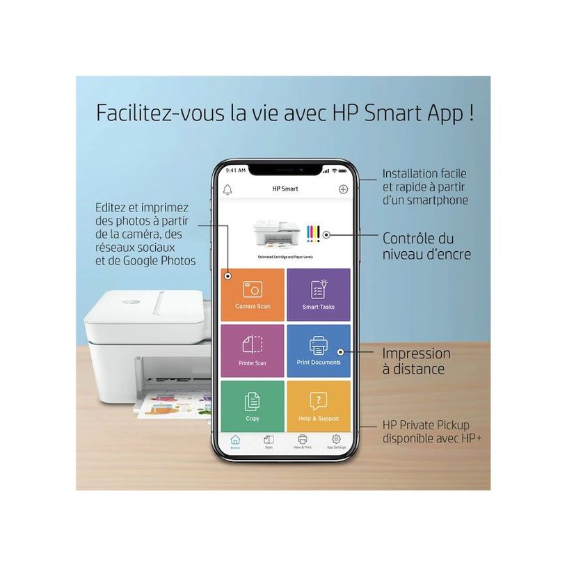 195161618222-HP DeskJet Plus 4122e All-in-One - Imprimante multifonctions - couleur - jet d'encre - A4 (210 x 297 mm) (original) - A4/Legal (support) - jusqu'à 6 ppm (copie) - jusqu'à 8.5 ppm (impression) - 60 feuilles - 14.4 Kbits/s - US-P_405117189_8-5