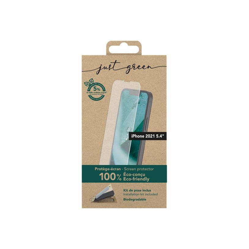 3571211463672-Just Green - protection d'écran - verre trempé pour iPhone 13 Mini - transparent -P_405117449_2-1