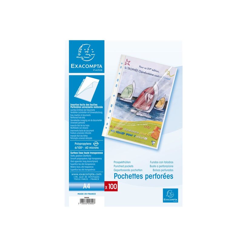 3130630058007-Exacompta - 100 Pochettes perforées - A4 - lisse 6/100 - ouverture 2 côtés-P_405117672_7-5