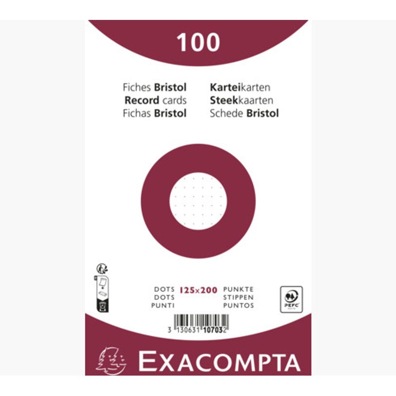3130631107032-Exacompta - Pack de 100 Fiches Bristol non perforées - 12,5 x 20 cm -  dots - blanc-P_405118191_1-0