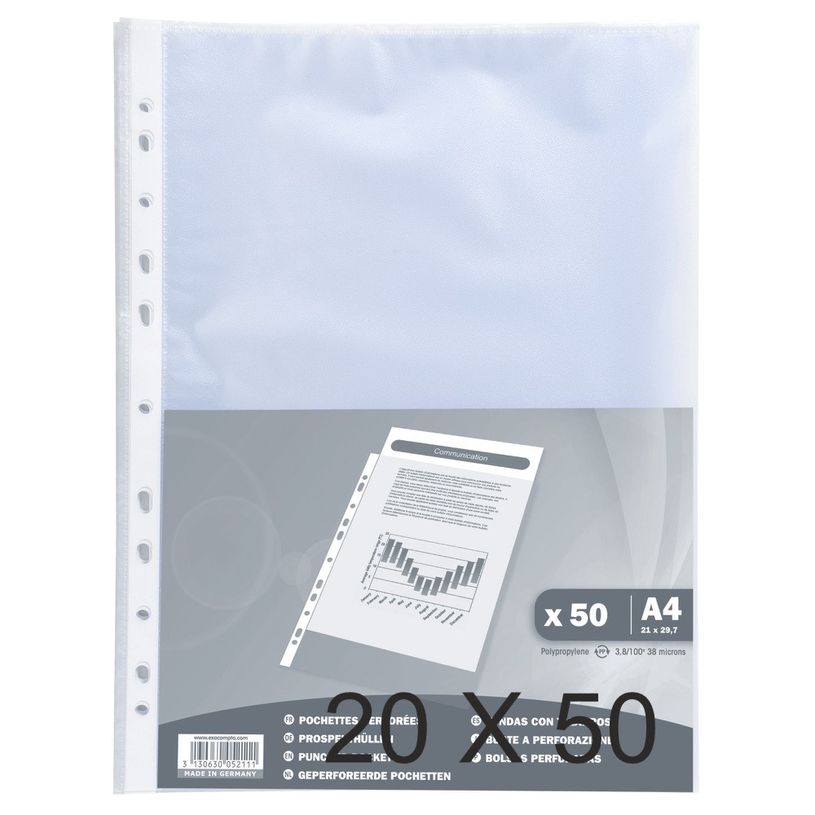 3130632052119-Exacompta - 20 Packs de 50 Pochettes perforées - A4 - grainées - 4/100-P_405118352_1-0