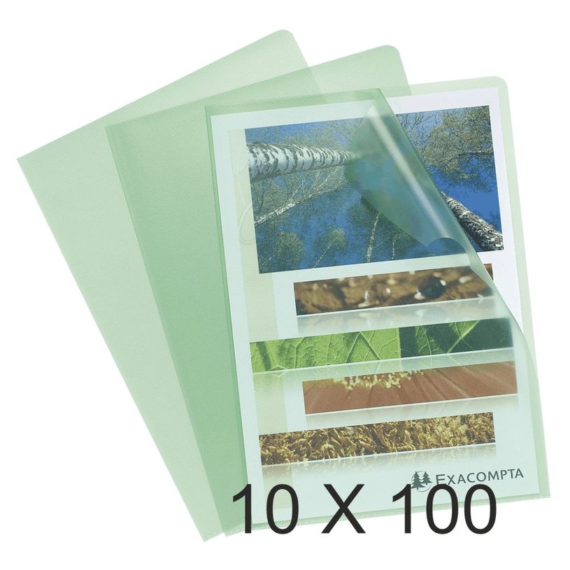 3130632585235-Exacompta - 10 Packs de 100 Pochettes coin grainées - A4 - 12/100 - vert-P_405118370_1-0