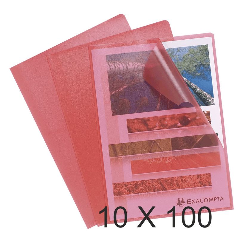 3130632585259-Exacompta - 10 Packs de 100 Pochettes coin grainées - A4 - 12/100 - rouge-P_405118371_1-0