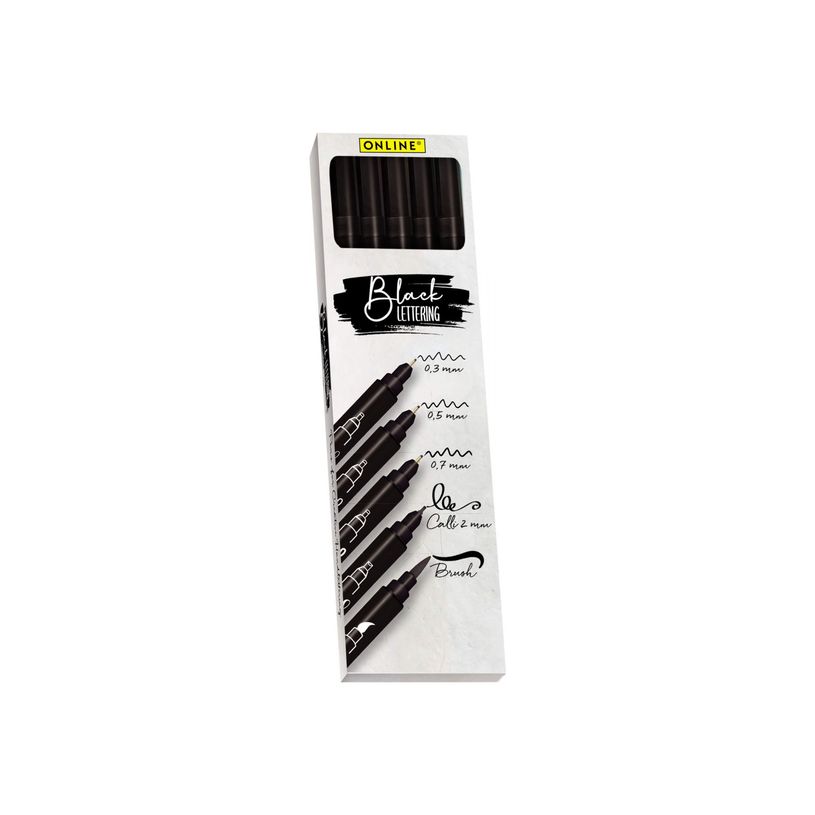 4014421191144-ONLINE Black Lettering - ensemble de stylo-brosse et crayon fin - noir - 5 pièces-P_405118746_1-2