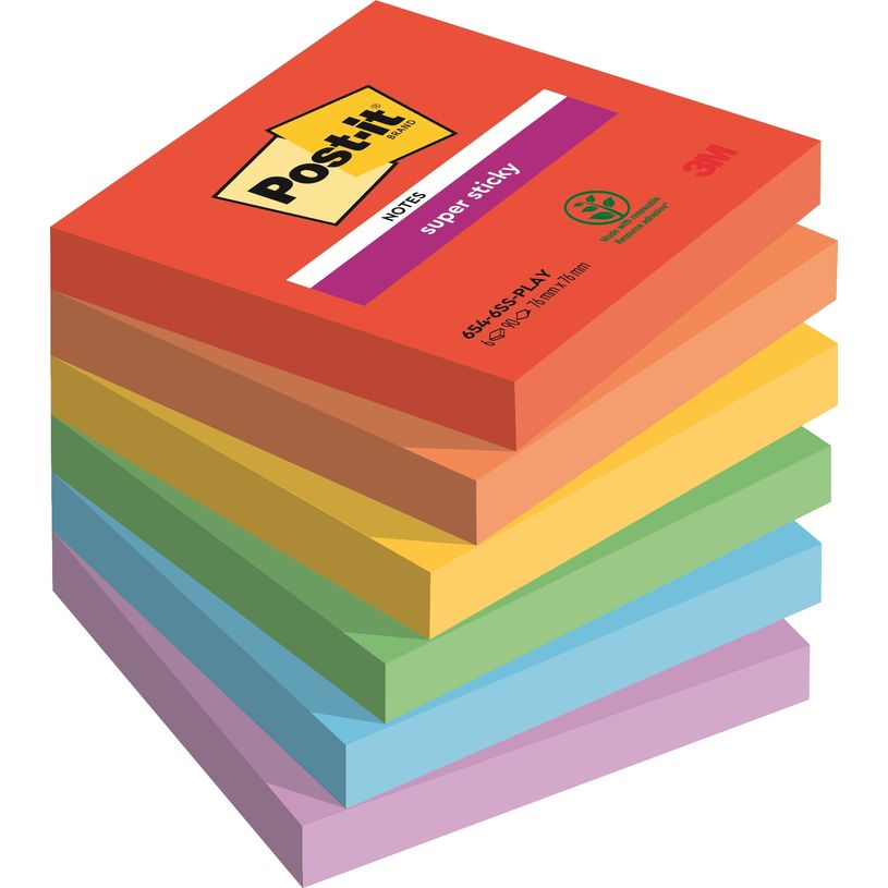 4054596924437-Post-it - 6 Blocs notes de 90 feuilles Super Sticky Playful - couleurs assorties - 76 x 76-P_405119515_1-0