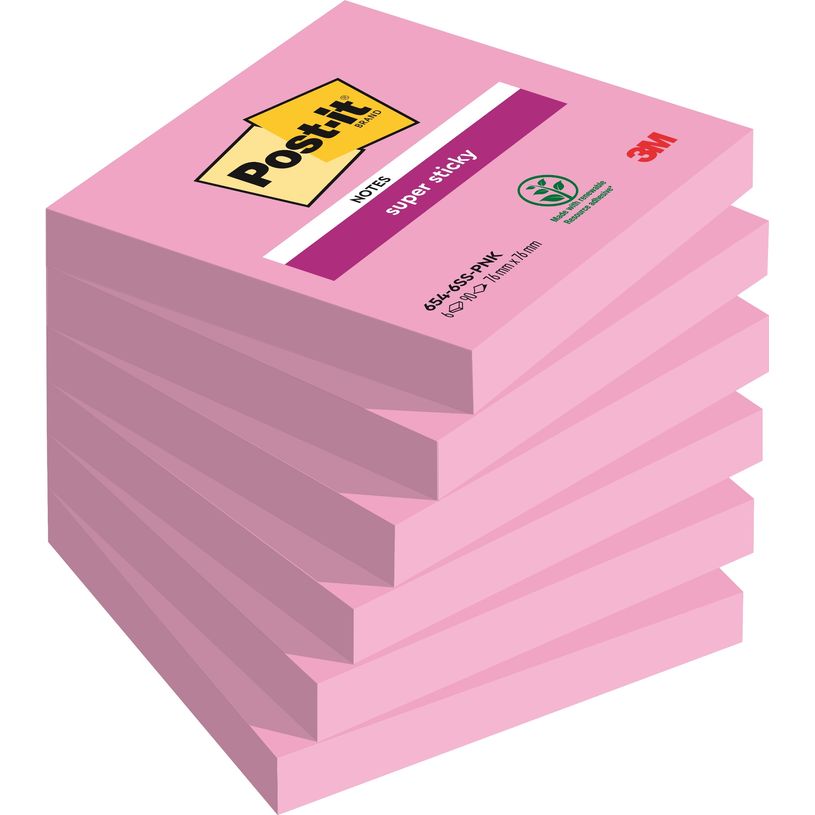 4054596926189-Post-it - 6 Blocs notes de 90 feuilles Super Sticky - rose tropical - 76 x 76 mm-P_405119516_1-0