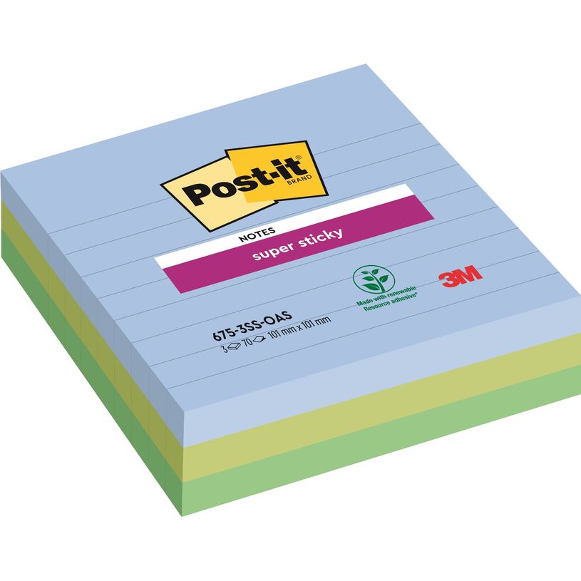 4054596926974-Post-it - 3 Blocs notes Super Sticky Oasis - ligné - 101 x 101 mm - couleurs assorties-P_405119517_1-0