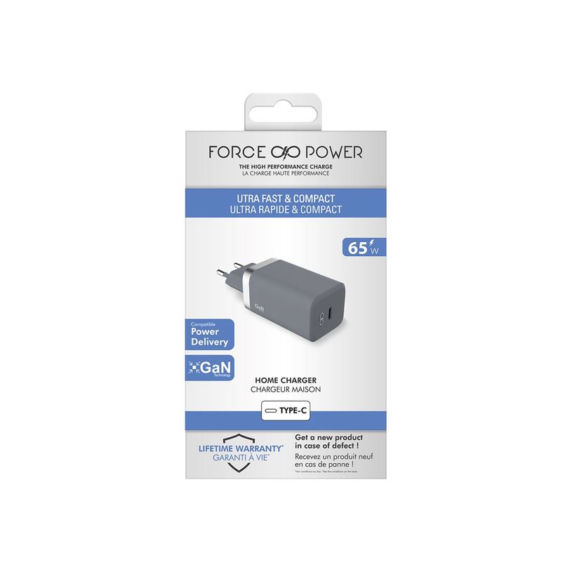 3571211467120-Force Power - chargeur secteur pour smartphone - USB-C - gris - 65 Watt-P_405119550_1-2