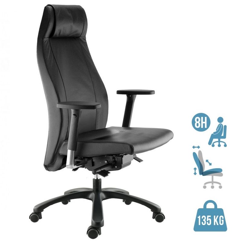 3660916008926-Fauteuil de bureau GOXOA - accoudoirs réglables - appui-tête intégré - cuir noir-P_405119679_1-0