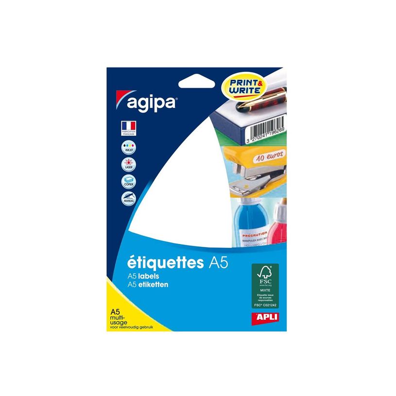 3270241140118-agipa - étiquettes multi-emploi - mat - 32 étiquette(s) - 80 x 140 mm-P_405119935_1-0