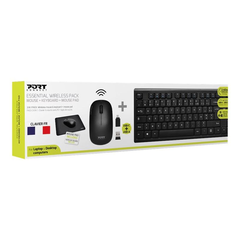 3567049009052-PORT Connect - ensemble clavier et souris sans fil + tapis de souris - AZERTY-P_405119990_1-3