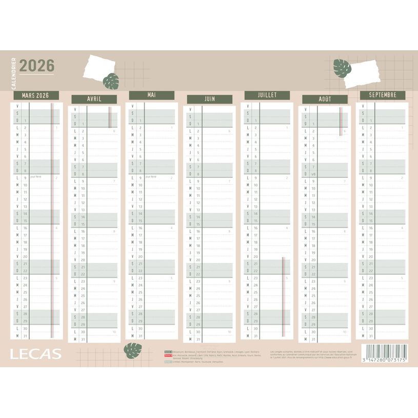 3147280240928-Lecas Brut - Calendrier 7 mois par face - 32 x 42 cm--0