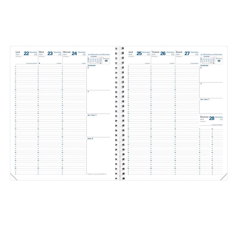 3371010475735-Quo Vadis - Agenda - Spiralé - Euréquart S - Semainier Planning - Français - Club - Vert - 13 mois de décembre à décembre - 24x30 cm - Papier Clairefontaine blanc - Fabri--1