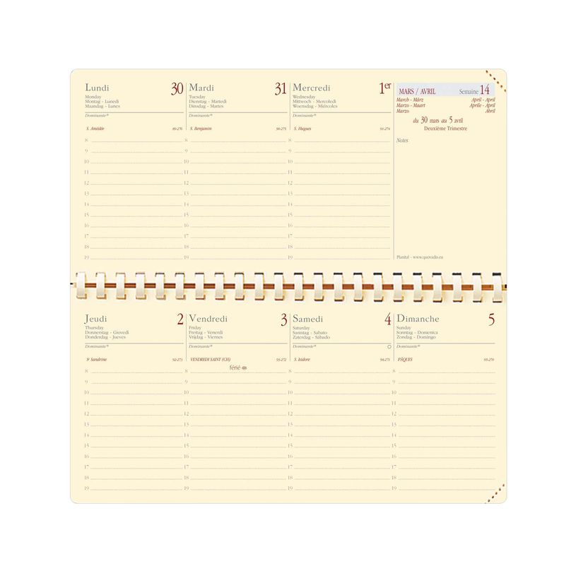 3371010488827-Quo Vadis - Agenda - Spiralé avec répertoire - Planital S Prestige - Semainier Planning - Français - Soho - Bleu - 12 mois et 1/2 de mi-décembre à déc--1