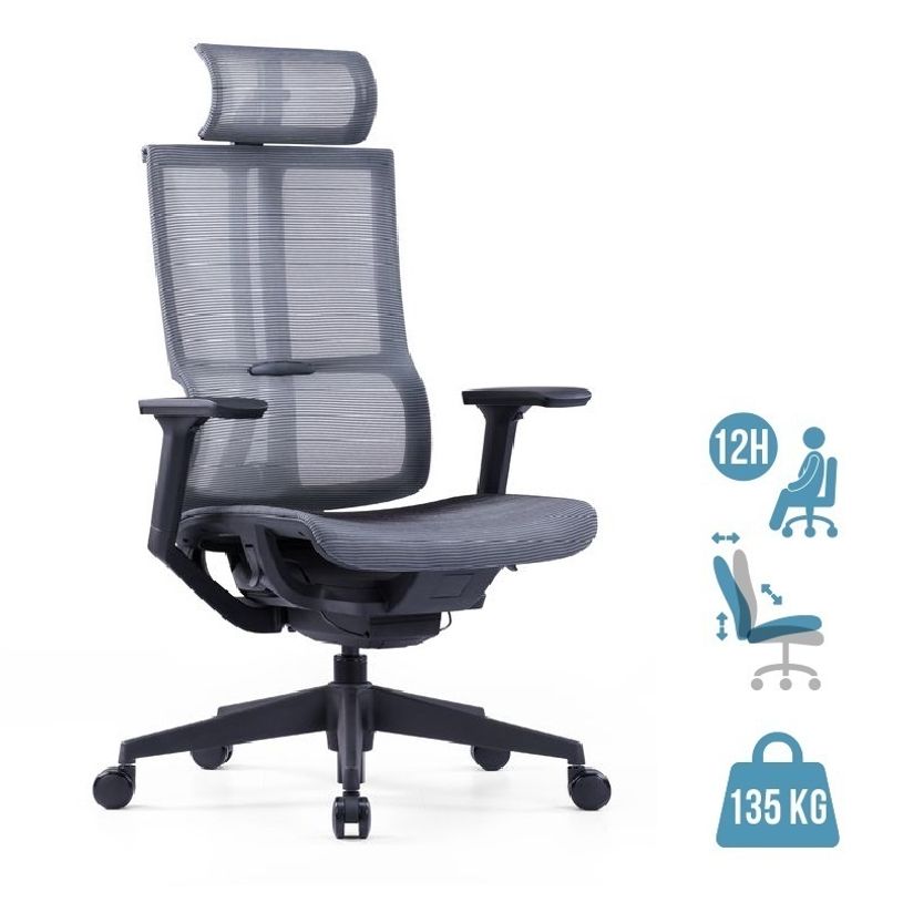 3700339918409-Fauteuil de bureau JAMES - accoudoirs réglables - appuie-tête réglable - noir et gris-P_405120005_1-0