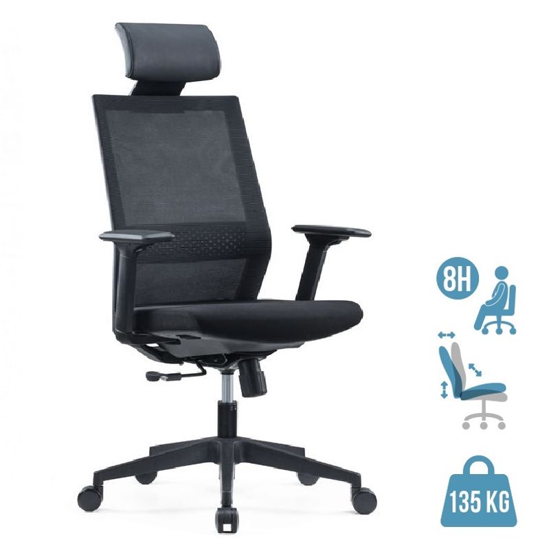 3700339918508-Fauteuil de bureau MAXIM - accoudoirs réglables - Appuie tête - noir-P_405120006_1-0