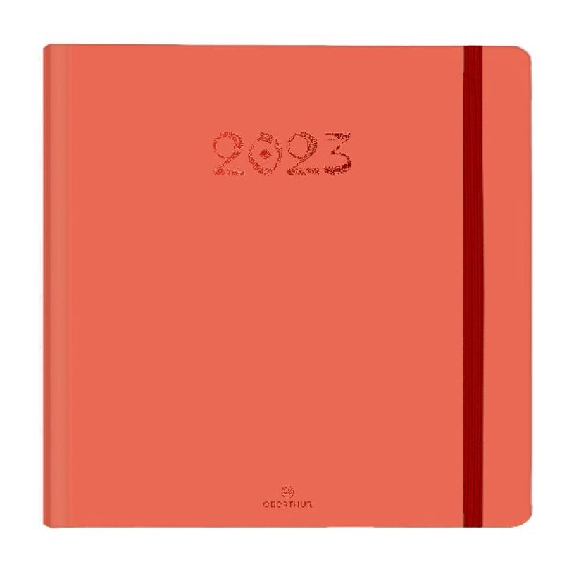 3664447131733-Agenda à élastique Cachemire - 1 semaine sur 2 pages - 16,5 x 16,5 cm - corail - Oberthu-P_405120129_1-0