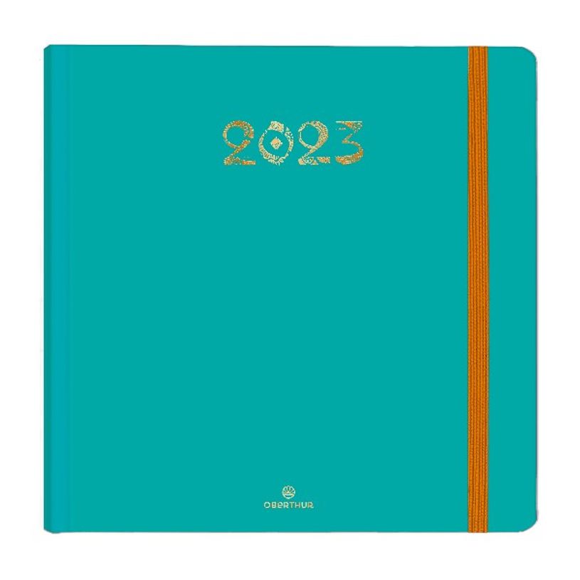 3664447131757-Agenda à élastique Cachemire - 1 semaine sur 2 pages - 16,5 x 16,5 cm - vert - Oberthur-P_405120131_1-0