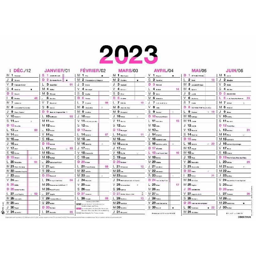 3664447125459-Oberthur Fluo - Calendrier 7 mois par face - 32 x 42 cm - rose-P_405120446_1-0