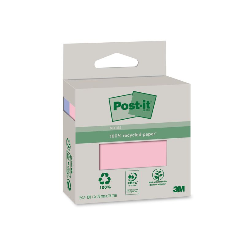 4054596907027-Post-it - 2 Blocs-notes recyclées - 76 x 76 mm - couleurs assorties - 200 feuilles (2 x 1-P_405120494_1-4