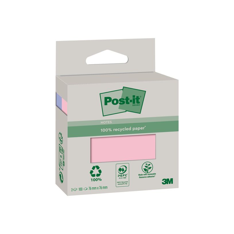 4054596907027-Post-it - 2 Blocs-notes recyclées - 76 x 76 mm - couleurs assorties - 200 feuilles (2 x 1-P_405120494_2-0