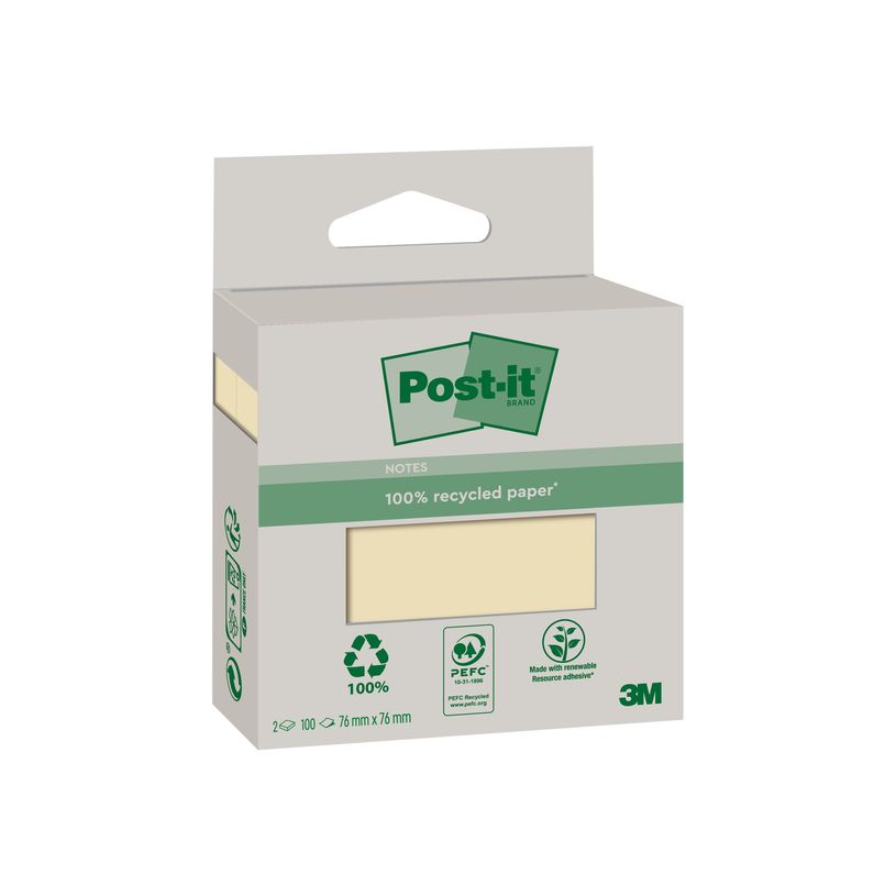 4054596907041-Post-it - 2 Blocs-notes recyclées - 76 x 76 mm - jaune canari - 200 feuilles (2 x 100)-P_405120495_1-0