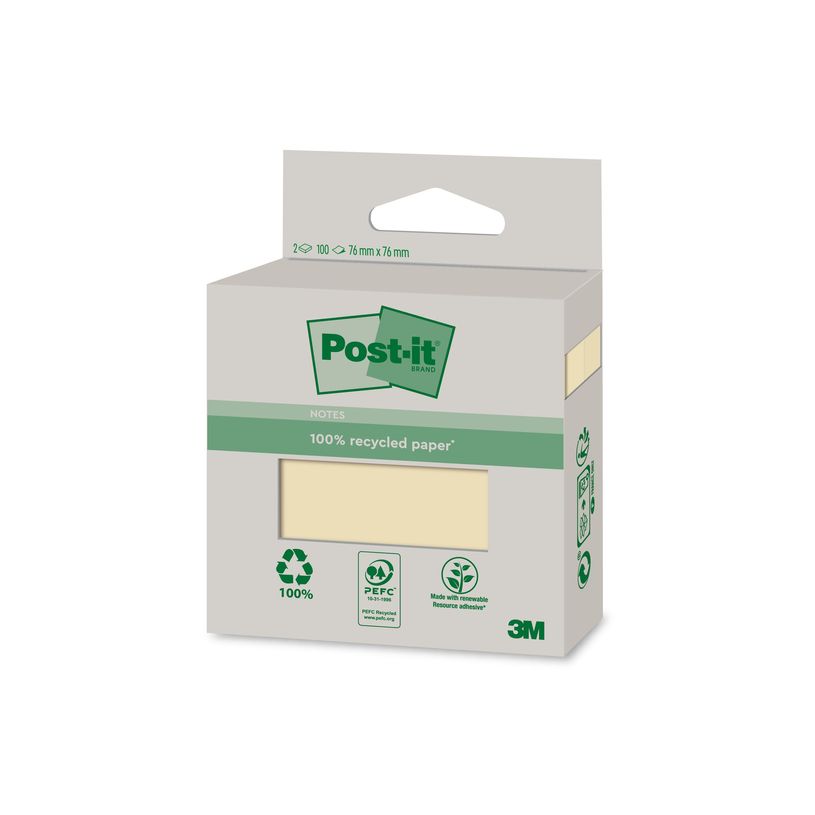 4054596907041-Post-it - 2 Blocs-notes recyclées - 76 x 76 mm - jaune canari - 200 feuilles (2 x 100)-P_405120495_2-2