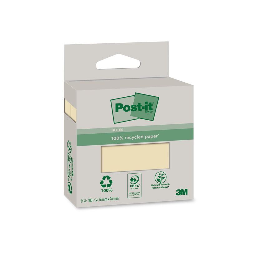 4054596907041-Post-it - 2 Blocs-notes recyclées - 76 x 76 mm - jaune canari - 200 feuilles (2 x 100)-P_405120495_3-4