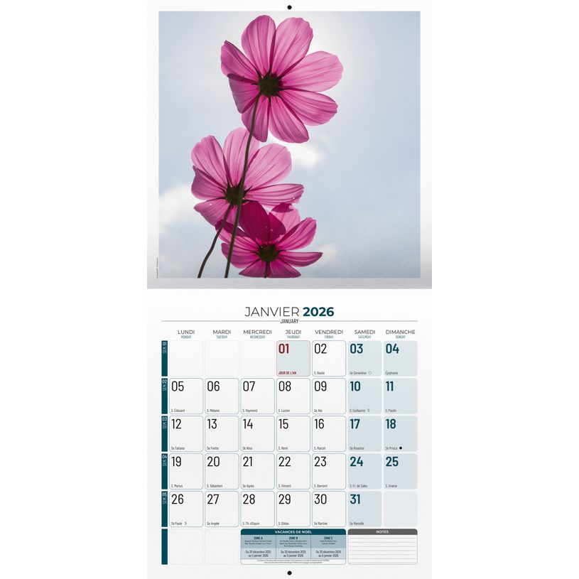 3592930027273-Calendrier illustré BOUCHUT 15 x 15 cm FLEURS Pefc 70 %--1