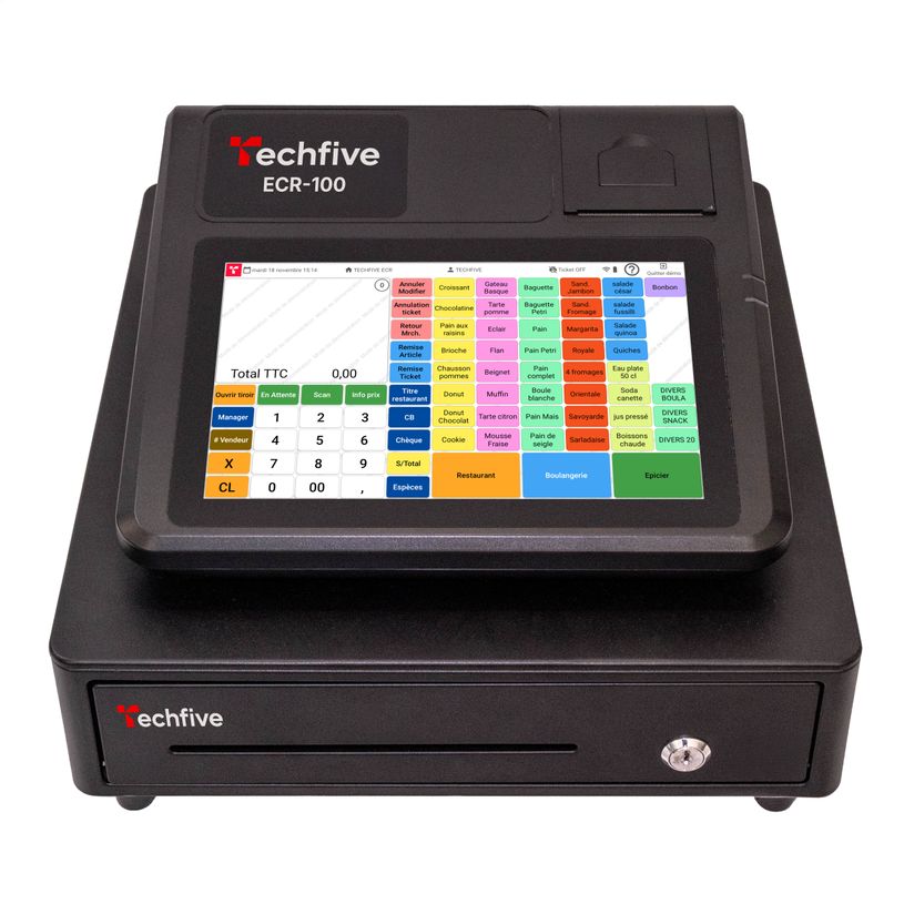 3770021853004-La Comptoir - Caisse enregistreuse Techfive (ECR-100) - La caisse enregistreuse avec tiroir--0