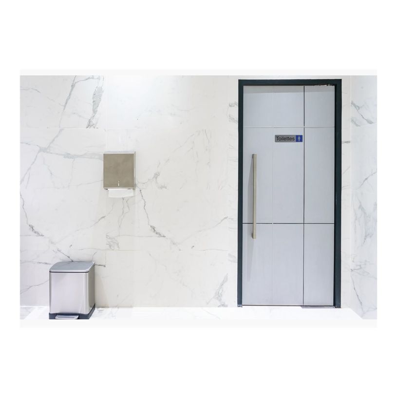 3130630671633-Exacompta - Plaque de signalisation Toilettes dames - 165 x 44 mm - aluminium brossé-P_405121401_2-1