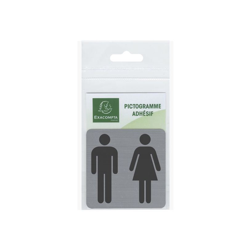 3130630671787-Exacompta - Plaque de signalisation Toilettes - 75 x 75 mm - aluminium brossé-P_405121416_1-1