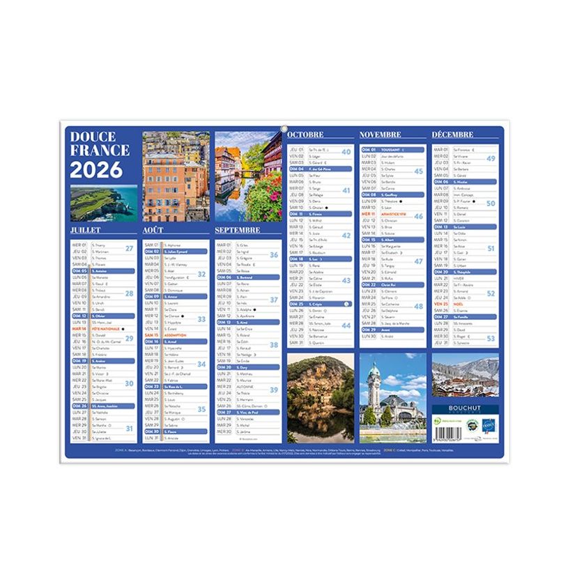 3592930028898-Calendrier bancaire illustré année civile BOUCHUT "Douce France Medium" 32 x 42 cm Pefc -P_405121452_2-3