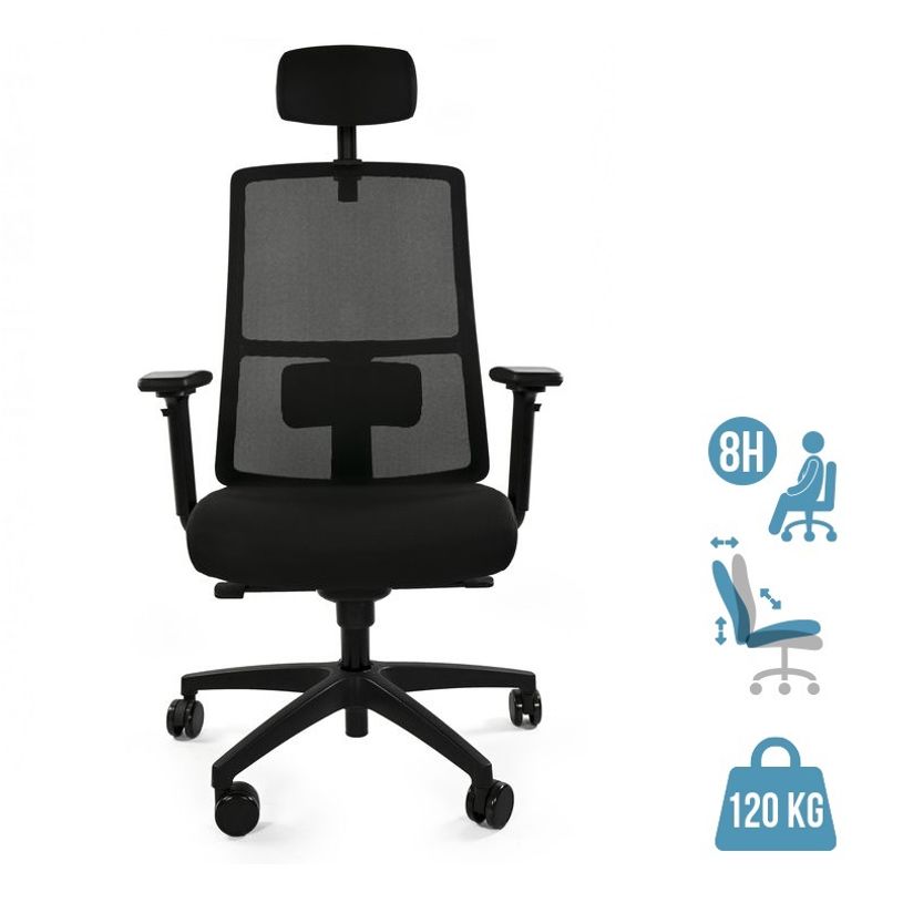 8033540636677-Fauteuil de bureau ARMONIA - accoudoirs réglables - appuie-tête réglable - noir-P_405121627_1-0