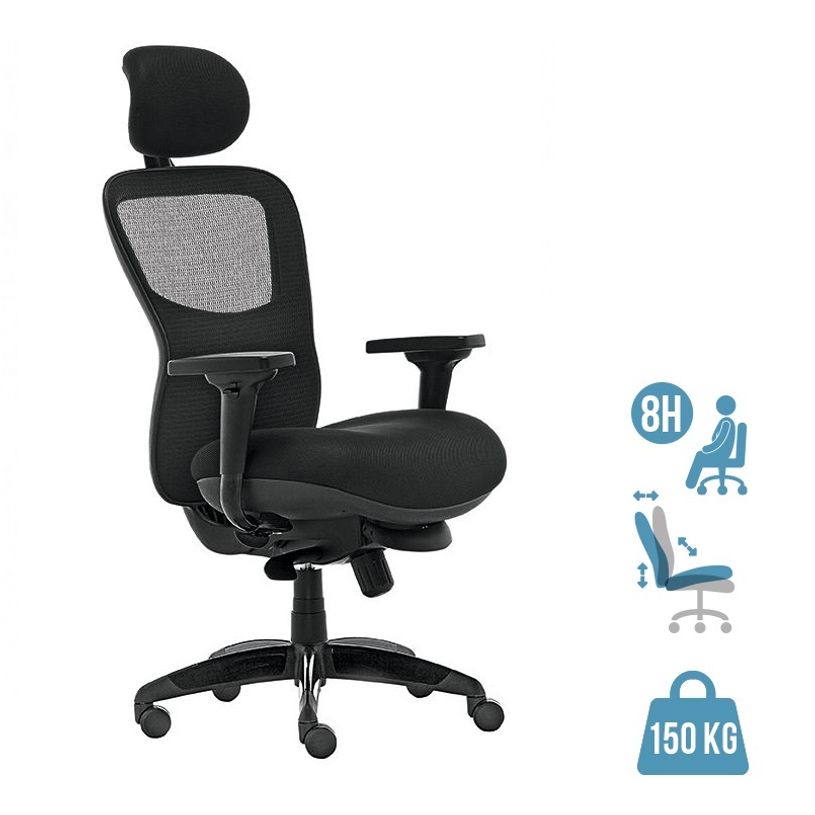 8033540636639-Fauteuil de bureau ATHOS - accoudoirs réglables - appuie-tête réglable - noir-P_405121631_1-0