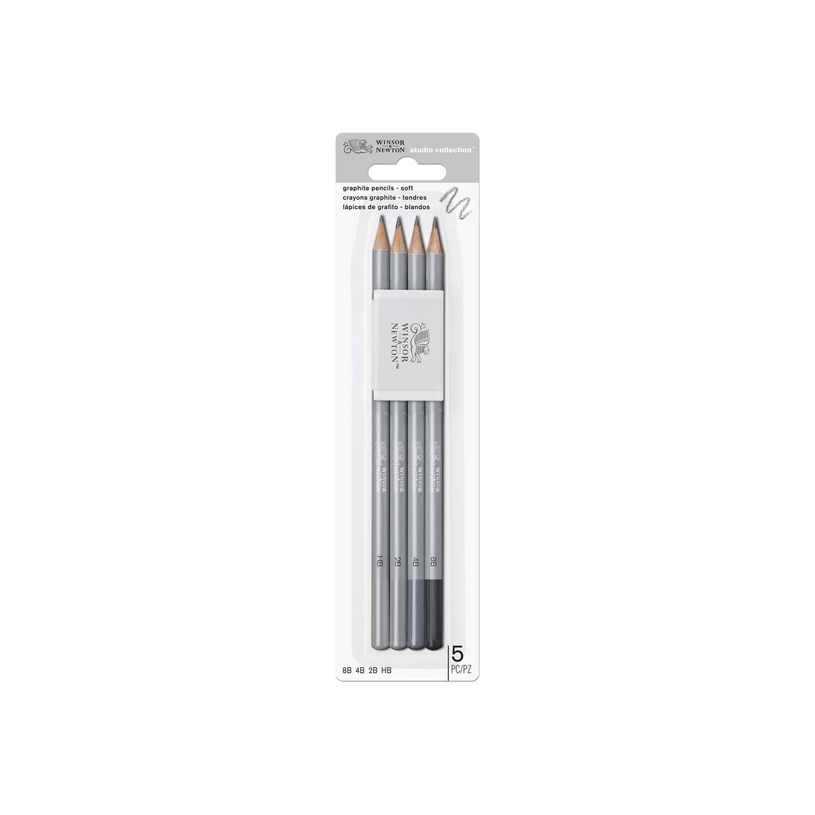 884955064818-Winsor & Newton Studio Collection - Pack de 4 crayons graphites + 1 gomme - 2B, 4B, 8B, HB-P_405121763_1-2