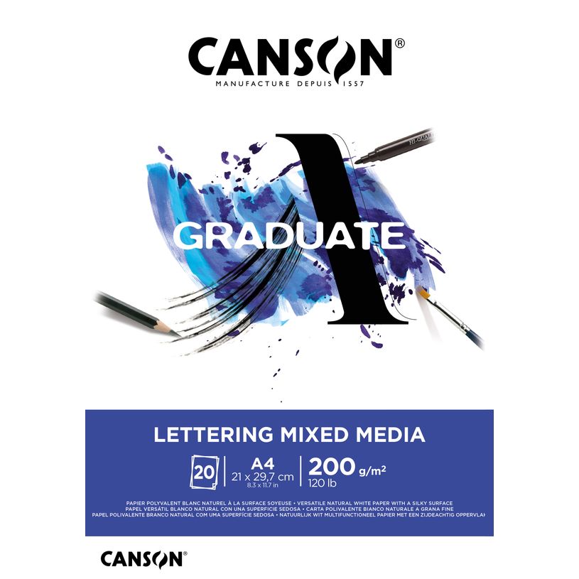 3148950060730-Canson Graduate Lettering Mixed Media - Bloc dessin - 20 feuilles - A4 - 200 gr-P_405121855_1-0