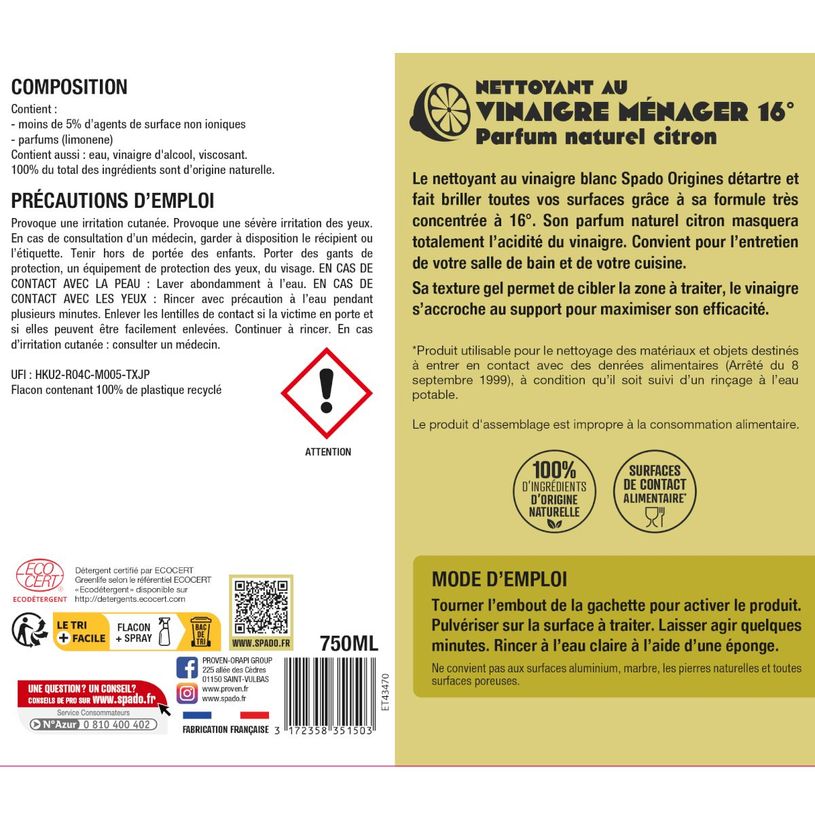 3172358351503-Gloss - Vinaigre Blanc produit de nettoyage / détartrage - vaporisateur 750 ml - citron--1