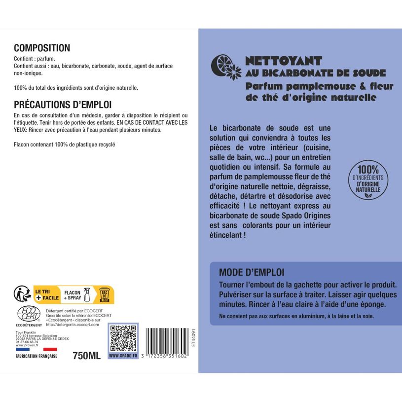 3172358351602-Gloss - Bicarbonate de Soude dégraissant/détartrant /nettoyant - vaporisateur 750 ml--1