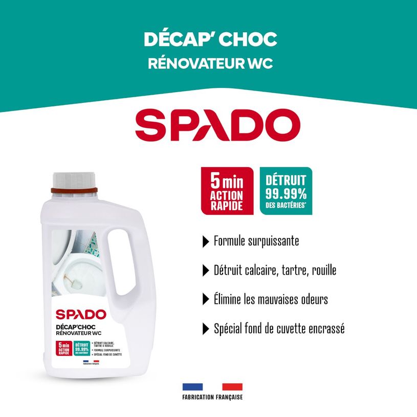 3172350121364-SPADO Décap' Choc - Rénovateur WC 3EN1 - produit de nettoyage - 1L--1